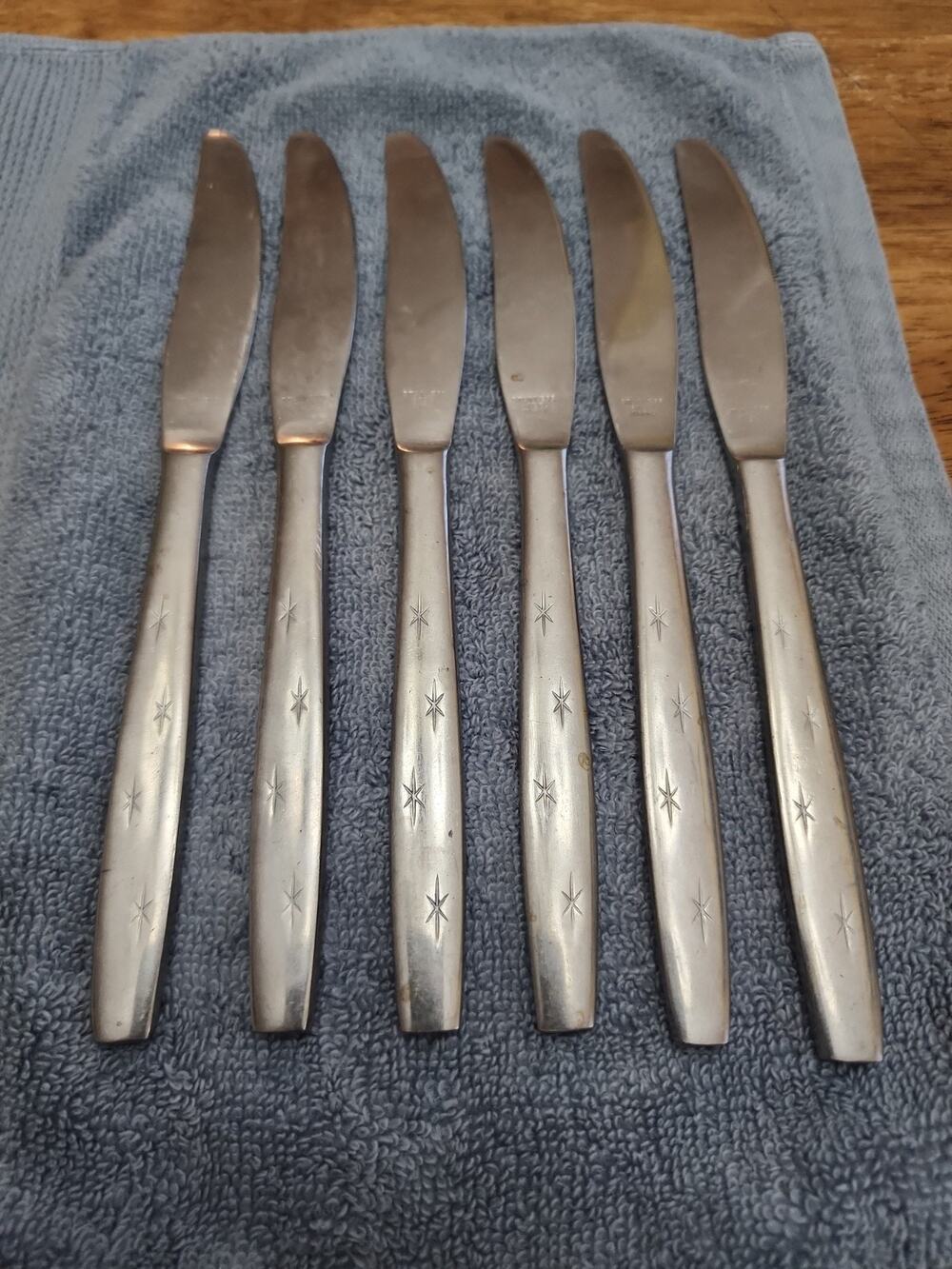 4 STARS Atomic Starburst Knives Mid Century Modern Stainless JAPAN Set Of 6